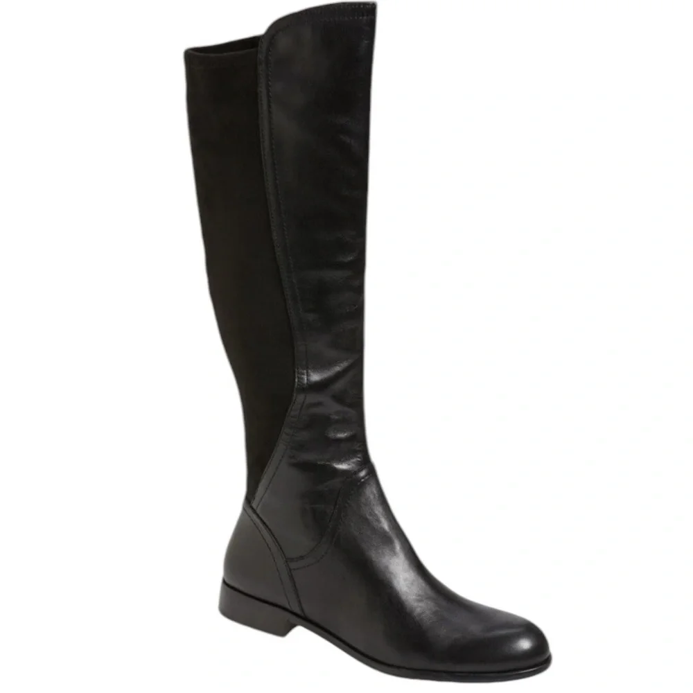 NIB Franco Sarto Women's L-Maleni Black Leather and Fabric Stretch Boot -Size 7M